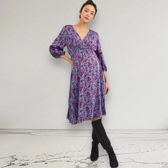 NEW HATCH The Juliet Printed Dress in Sky blue Magenta Floral Size 0 - Picture 3 of 16